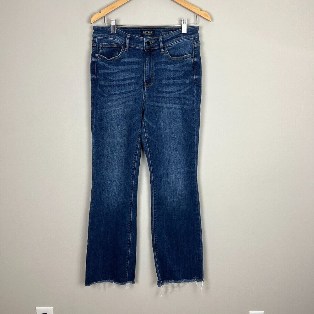 Judy Blue Jeans Womens 11/30 Blue Boot Cut Medium Wash Frayed Hem Stretch Denim